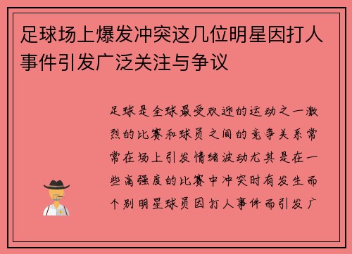 足球场上爆发冲突这几位明星因打人事件引发广泛关注与争议